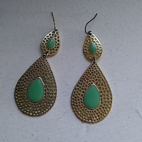 Jewelry - Gold and Green Statement Earrings